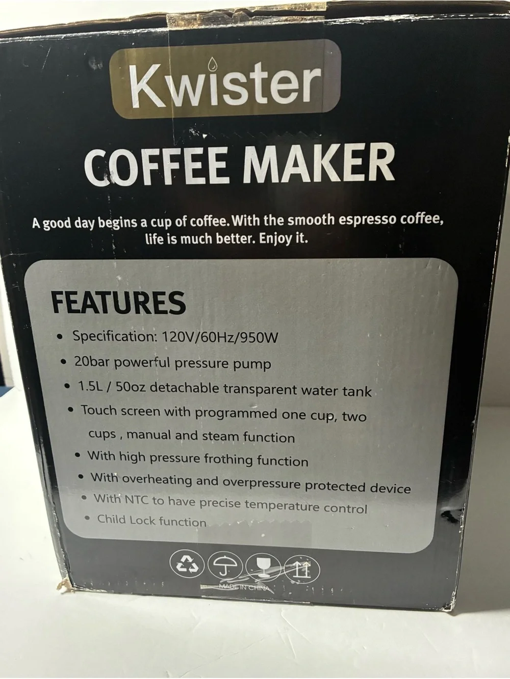 Kwister Stainless Steel Espresso Machine - Black and Silver